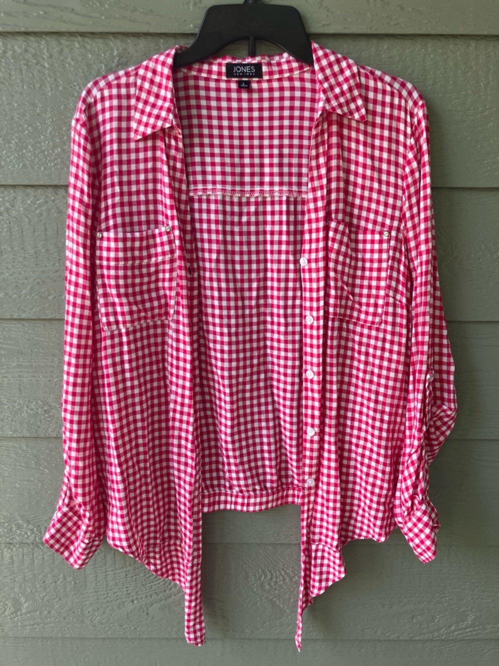 Jones New York Red and White Gingham Button Down Blouse